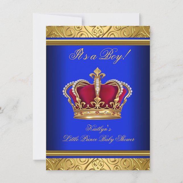 Royal Blue Damask Gold Baby Shower Boy Regal Einladung (Vorderseite)