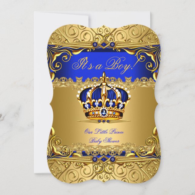 Royal Blue Damask Gold Crown Baby Shower Bob bs5 Einladung (Vorderseite)