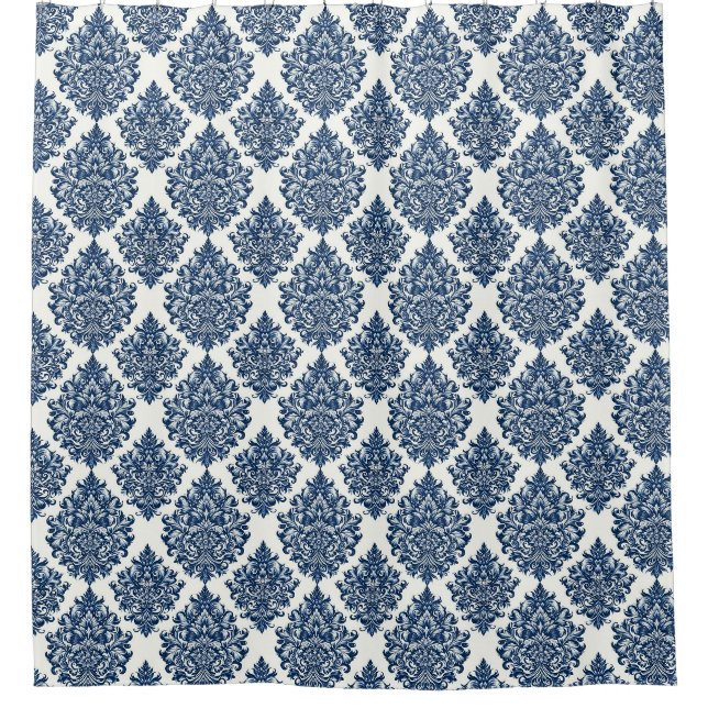Royal Blue Damask Muster Duschvorhang (Vorderseite)