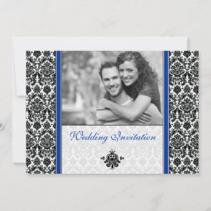 Royal Blue Damask Photo Faire-part de mariage