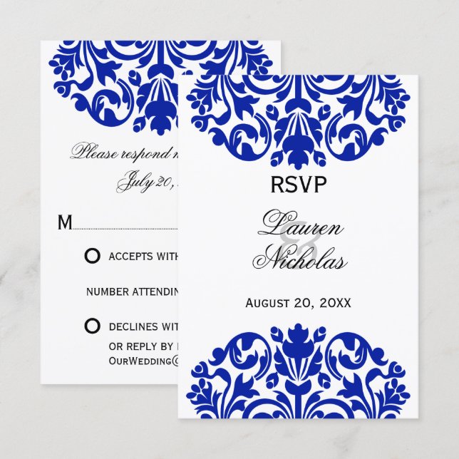 Royal Blue Damask UAWG Reply RSVP Karte (Vorne/Hinten)