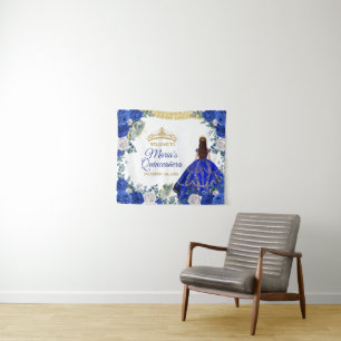 Royal Blue Dates Quinceañera Gold Willkommenszeich Wandteppich
