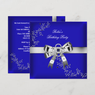 Royal Blue Diamond Jewel Silver Bow Einladung