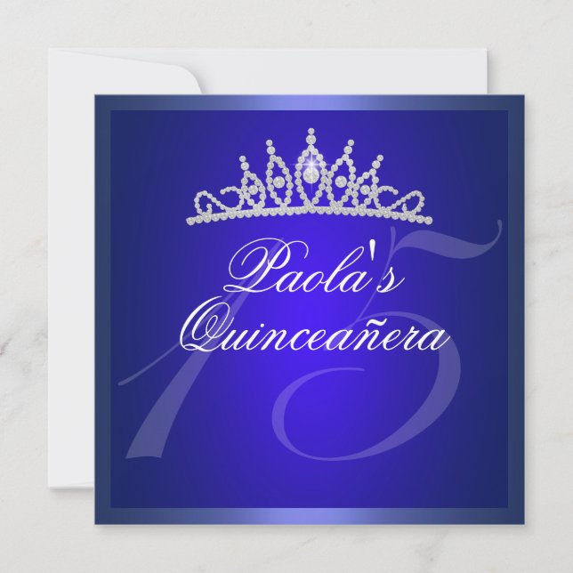 Royal Blue Diamond Quinceañera Tiara Einladung (Vorderseite)