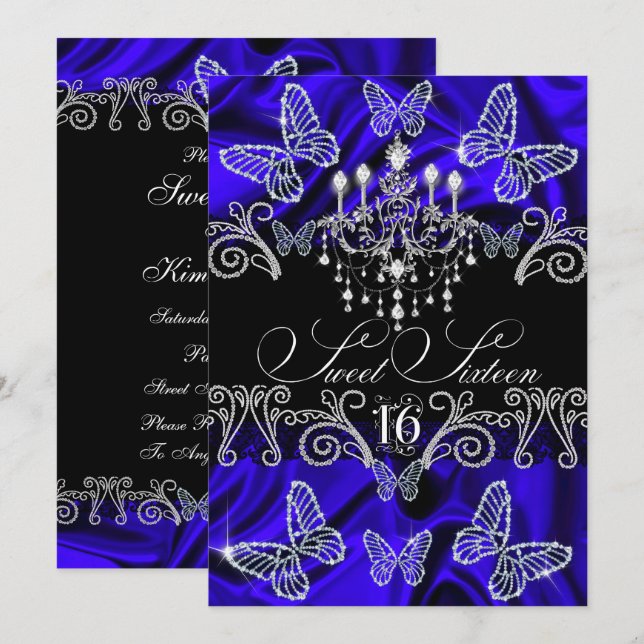 Royal Blue Diamond Sweet sixteen  Invitation (Devant / Derrière)
