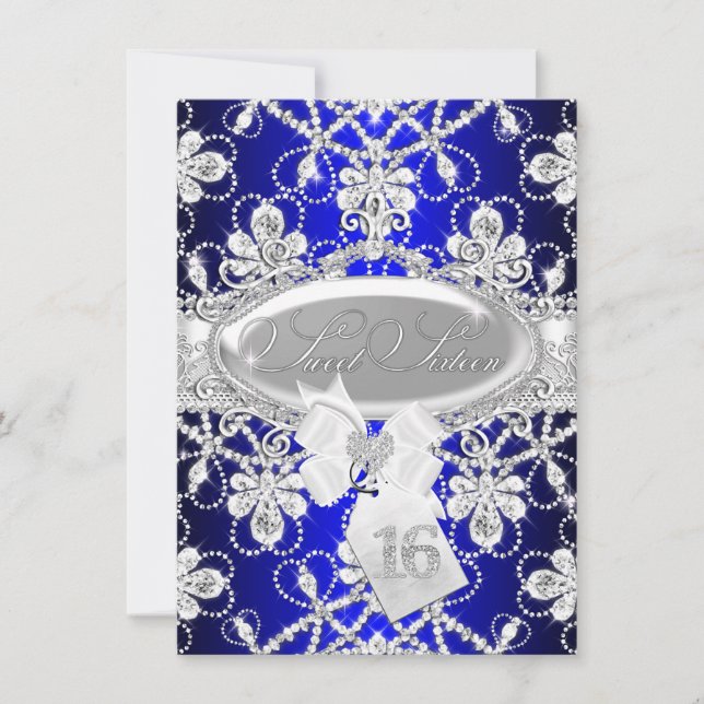 Royal Blue Diamond Tiara Princess Sweet 16 Einladu Einladung (Vorderseite)