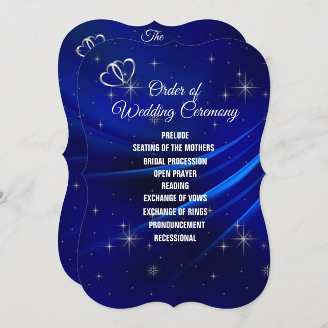 Royal Blue, Diamonds and Heart Wedding Program (Vorne/Hinten)