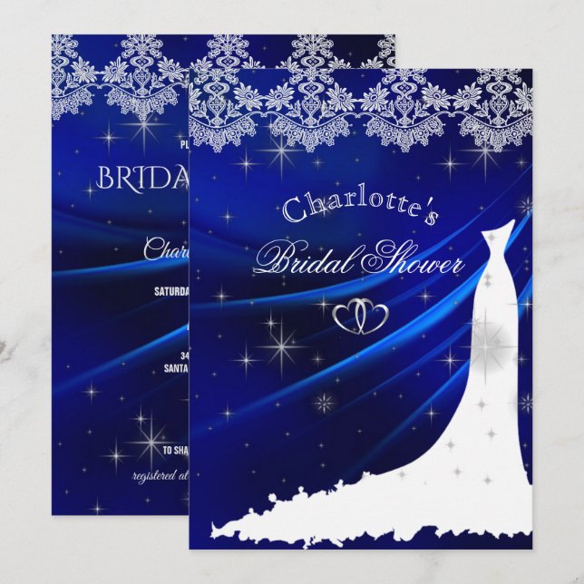 Royal Blue Diamonds & Hearts Brautparty Einladung (Vorne/Hinten)