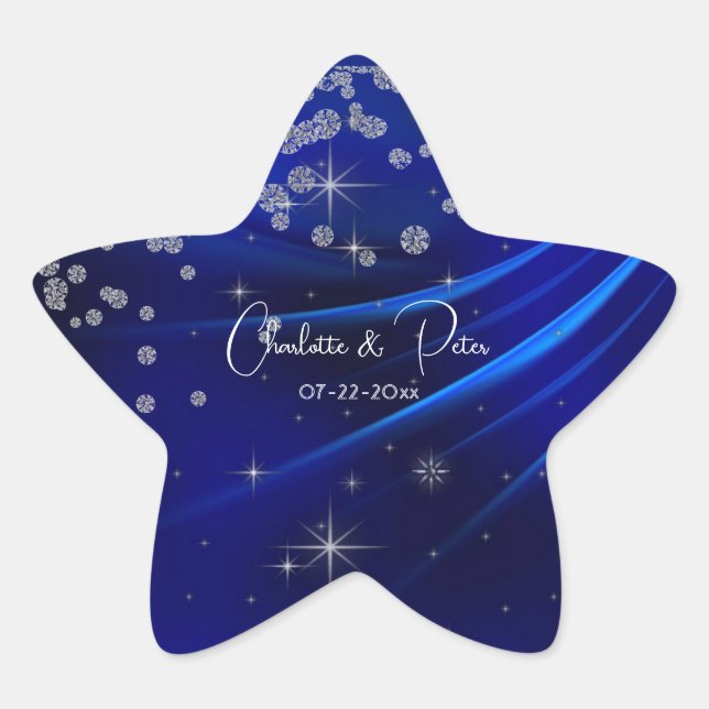 Royal Blue Diamonds & Hearts Stars Wedding Stern-Aufkleber (Vorderseite)