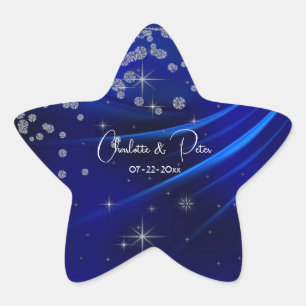 Royal Blue Diamonds & Hearts Stars Wedding Stern-Aufkleber