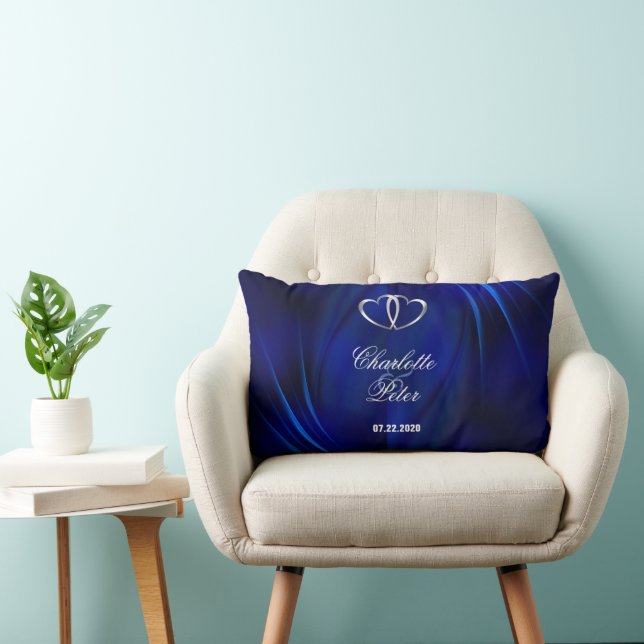 Royal Blue Diamonds/Hearts Wedding Lumbar Pillow Lendenkissen (Stuhl )