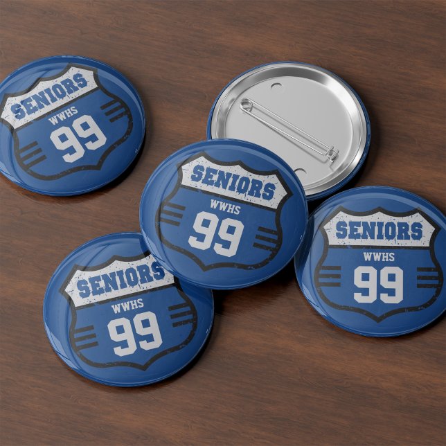 Royal Blue Distressed Seniors Road Sign Button (Von Creator hochgeladen)