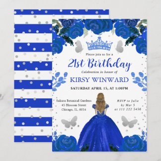 Royal Blue Dress Blonde Princess Birthday Einladung