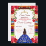 Royal Blue Dress & Colorful Sweet 16. Geburtstag Einladung<br><div class="desc">Royal Blue Dress & Burgund Red Floral 16 . Geburtstag Gold Crown Einladung Mis Quince 15 Anos,  16. Geburtstag</div>