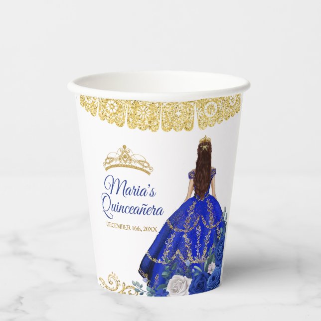 Royal Blue Dress Quinceañera Crown Birthday Papa Pappbecher (Vorderseite)