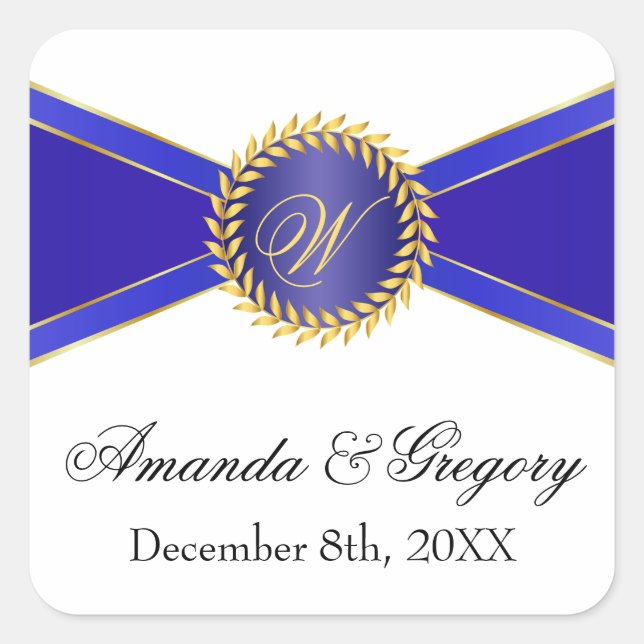 Royal Blue Elegance Monogram Quadratischer Aufkleber (Vorderseite)