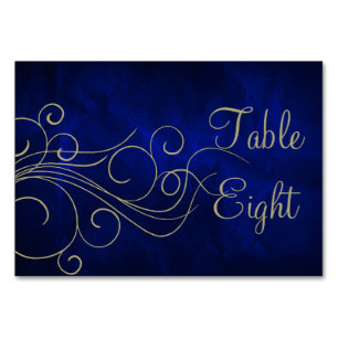Royal Blue Elegant Gold Swirl Tischnummer