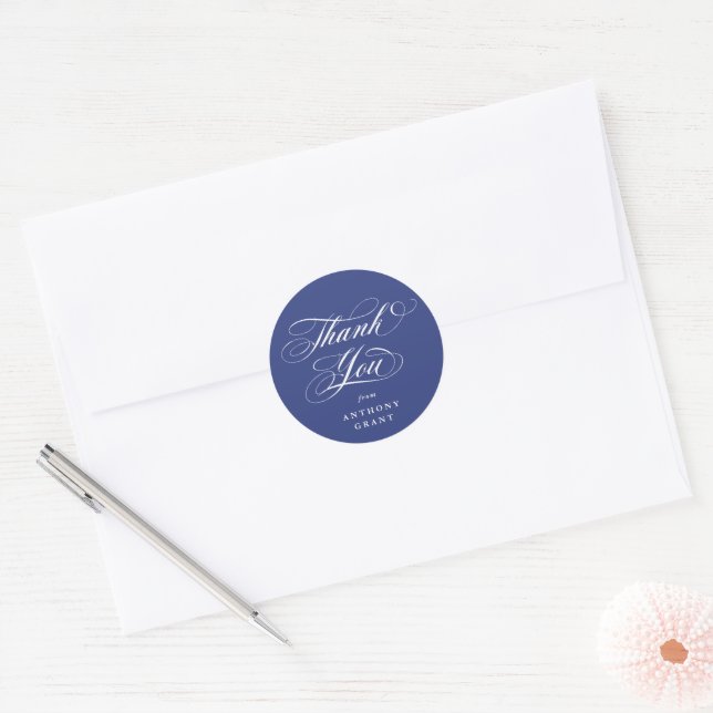 Royal Blue Elegant Script Abschluss Vielen Dank Runder Aufkleber (Umschlag)