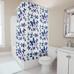 Royal Blue Elegant Whimsical Butterflies Duschvorhang