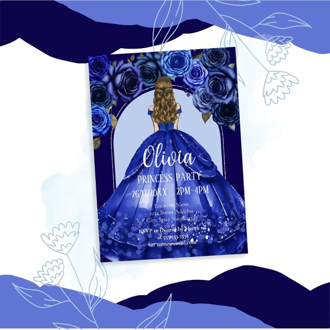 Royal Blue Elegante Quinceñera Princess Party Einladung (Von Creator hochgeladen)