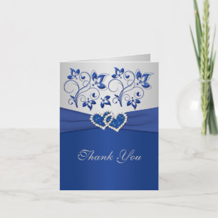 Royal Blue et Argent Coeurs unis Carte de remercie