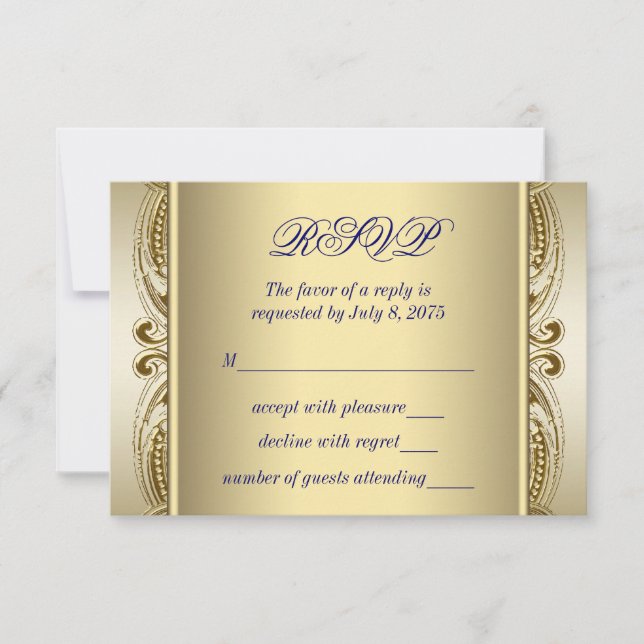 Royal Blue et Gold Wedding RSVP (Devant)