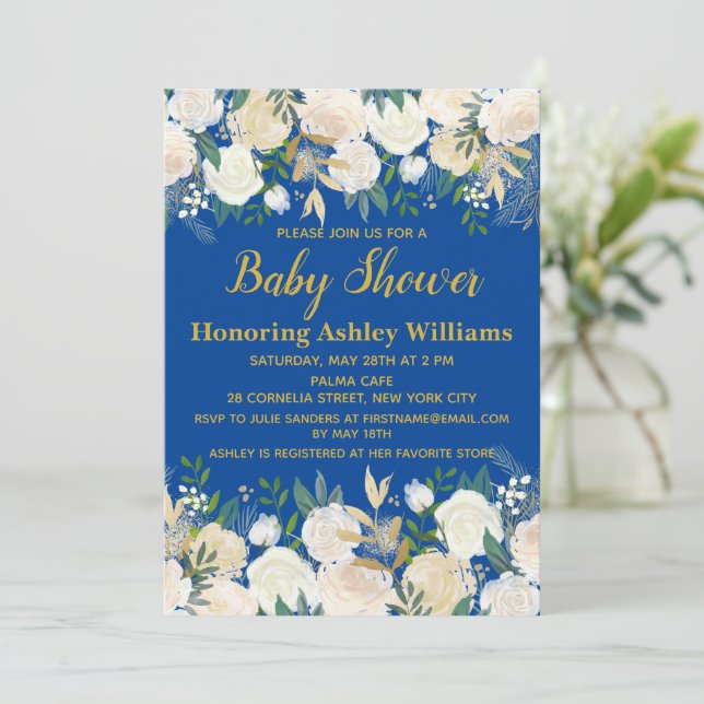 Royal Blue et or Oh Baby Shower Invitations Gary (Debout devant)