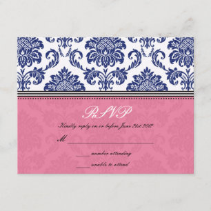 Royal Blue et rose Mariage damassé RSVP