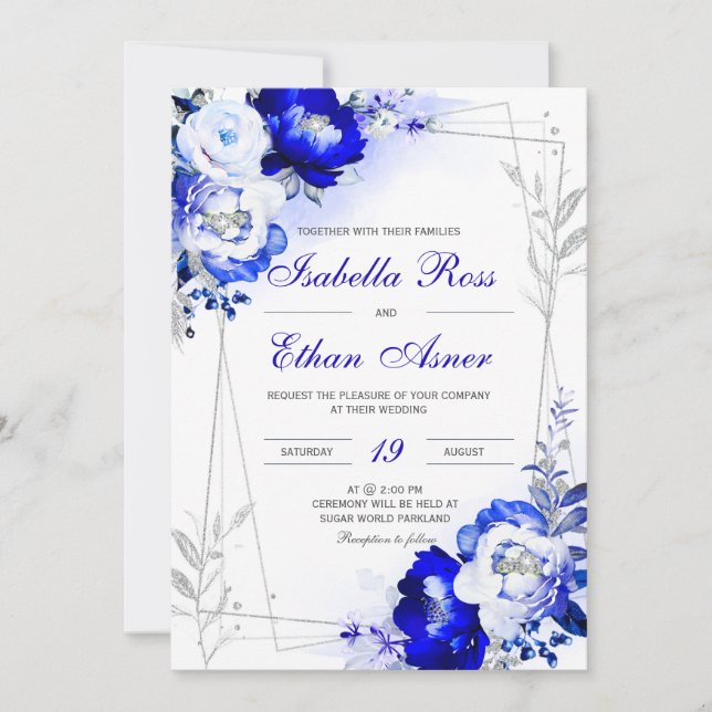 Royal Blue et Silver Faire-part de mariage (Devant)