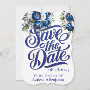 Royal Blue et Silver Peony Enregistrer les cartes 