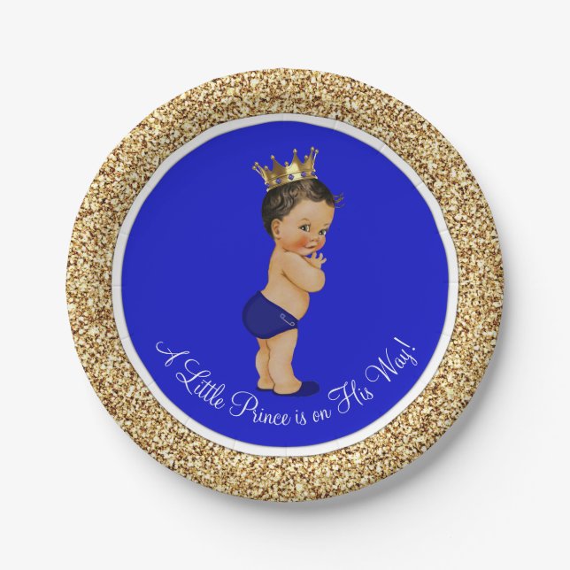 Royal Blue Ethnic Prince Baby Dusche Pappteller (Vorderseite)