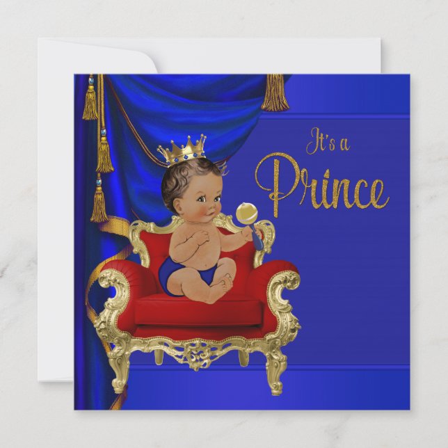 Royal Blue Extravagante Ethnic Prince Baby Dusche Einladung (Vorderseite)