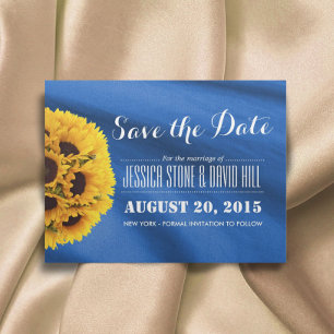 Royal Blue Fabric Sunflores Save the Date Ankündigungspostkarte