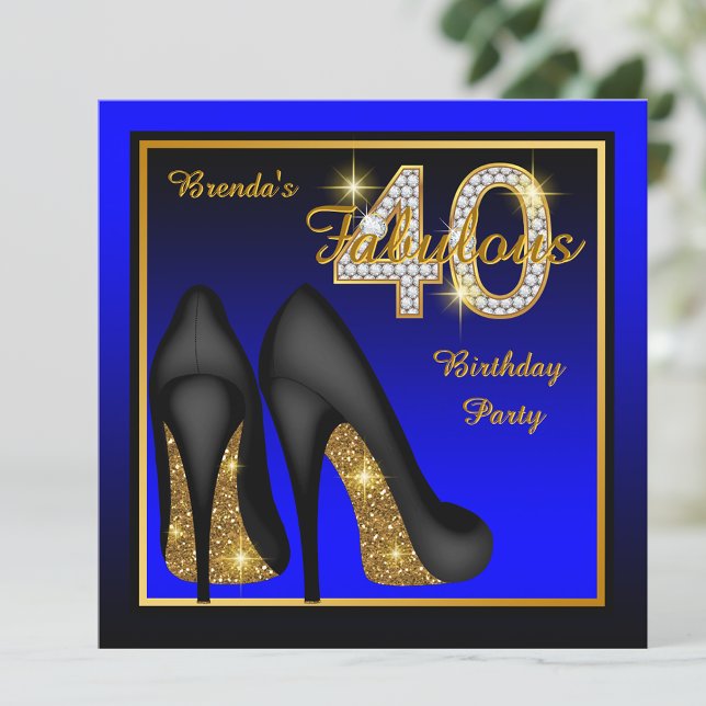Royal Blue Fabulous 40. Geburtstag Party Einladung (Royal blue gold diamond number 40th birthday party invitation.)