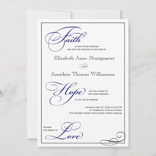 Royal Blue Faith Hope Love Faire-part de mariage (Devant)