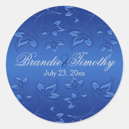 Royal Blue Floral 1,5" Round Wedding Sticker