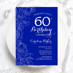 Royal Blue Floral 60. Geburtstagsparty Einladung
