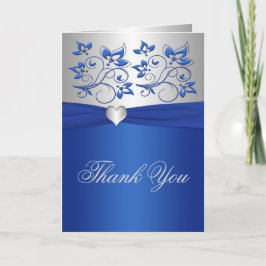 Royal Blue Floral and Silver Heart Dankeschön Kart Dankeskarte