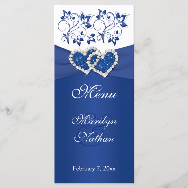 Royal Blue, Floral Blanc Coeurs associés Carte Men (Devant)