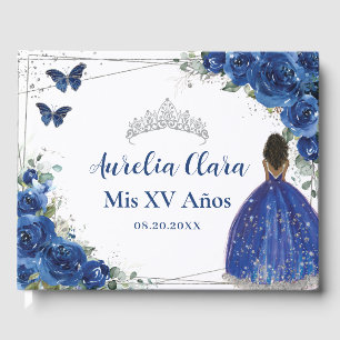 Royal Blue Floral Brown Princess QUINCEAÑERA XV Gästebuch