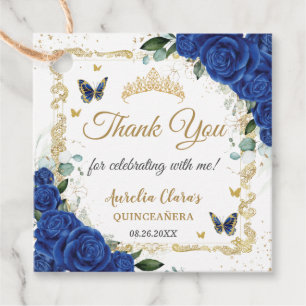 Royal Blue Floral Butterflies Gold Quinceñera 16 Geschenkanhänger