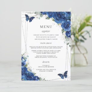 Royal Blue Floral Butterflies Quinceanera Menu