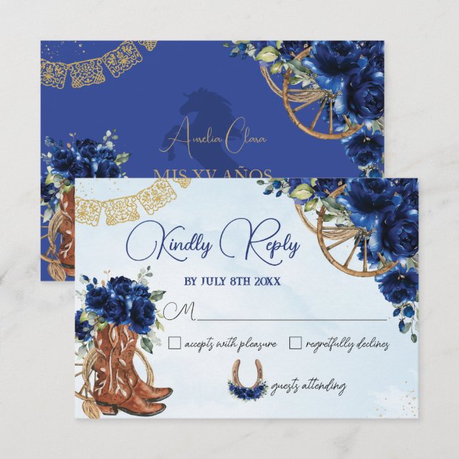 Royal Blue Floral Charro West Quinceañera Antwort (Vorne/Hinten)