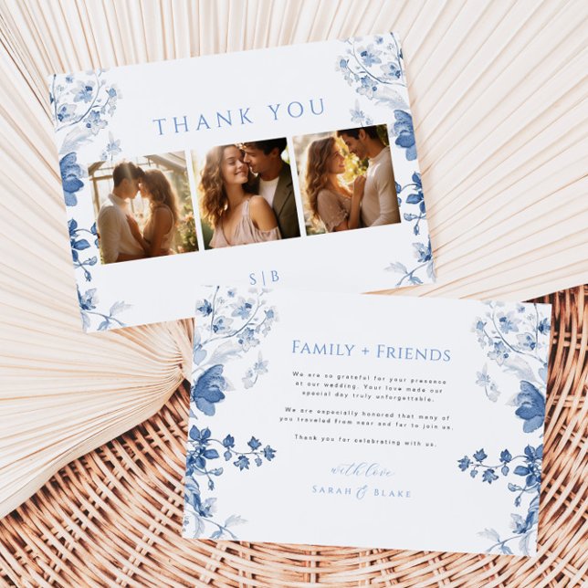 Royal Blue Floral Foto Hochzeit Danke-Card Dankeskarte (Von Creator hochgeladen)
