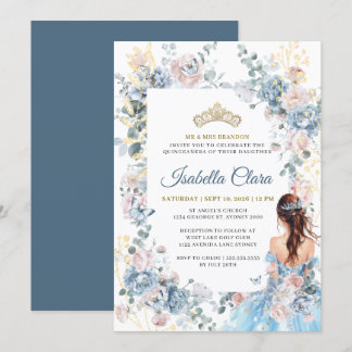 Royal Blue Floral Garden Quinceanera Einladung