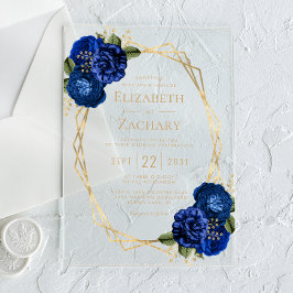 Royal Blue Floral Gold Geometric Wedding Acryleinladungen