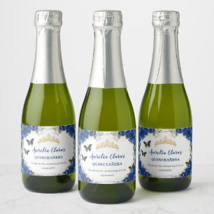 Royal Blue Floral Gold Schmetterlinge Quinceañera