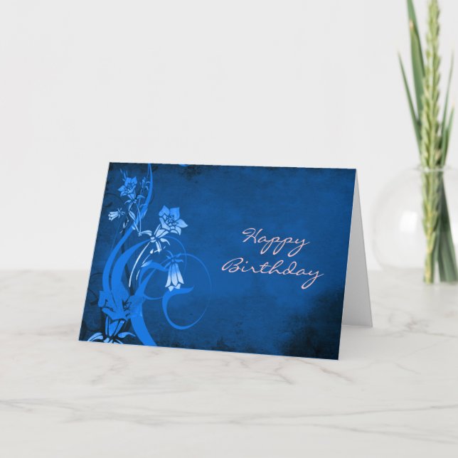 Royal Blue Floral Happy Birthday Card Karte (Vorderseite)