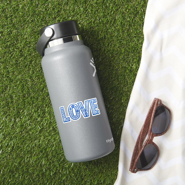 Royal Blue Floral "LOVE" Sticker (HydroFlask Insitu)