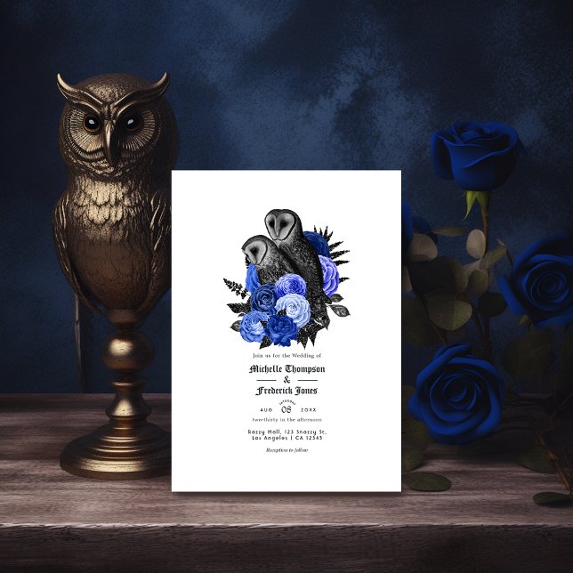 Royal Blue Floral Owls Gothic Wedding Tischnummer (Von Creator hochgeladen)
